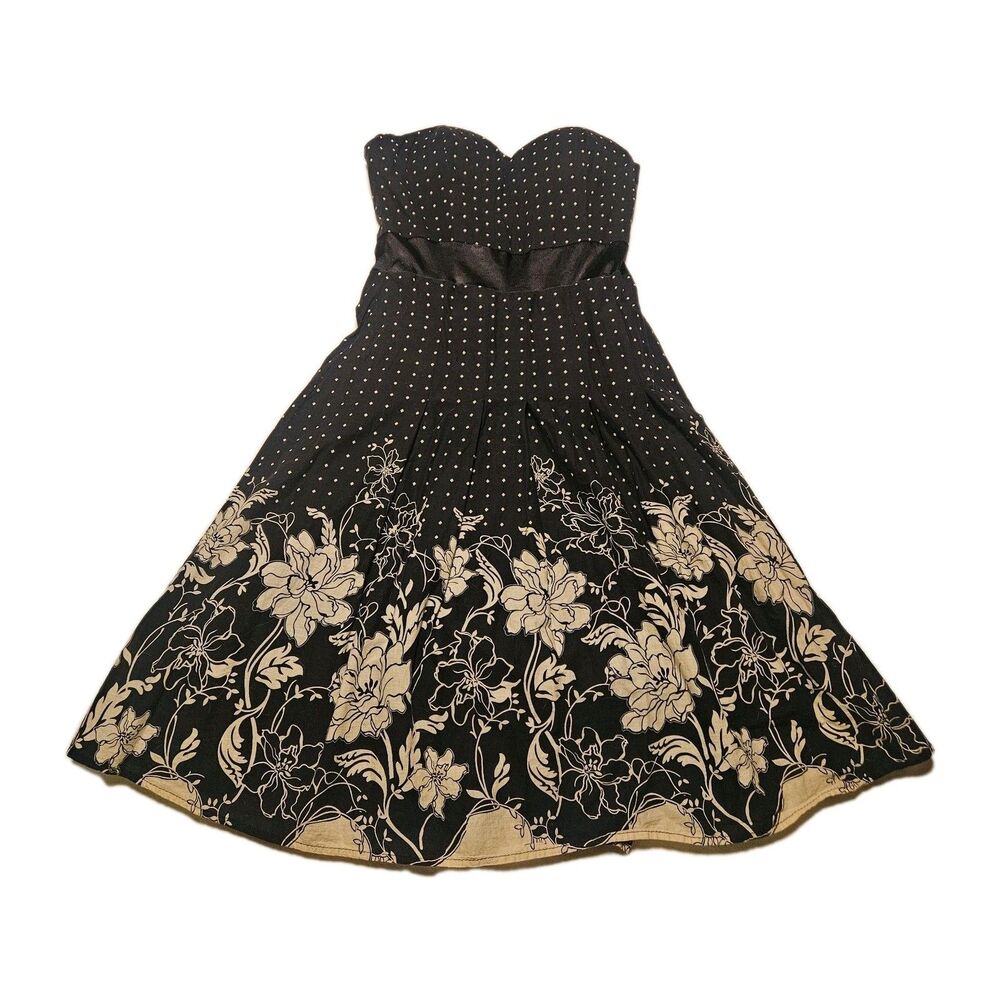 Y2k S Forever21 Black Babydoll Polkadot Floral Sundress Retro Whimsygoth Boho